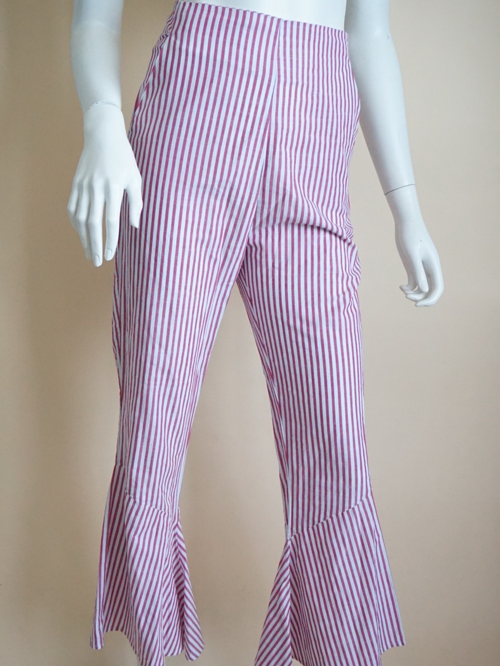 Maria De La Orden Pinstripe Flare Cotton Pants - Size Small
